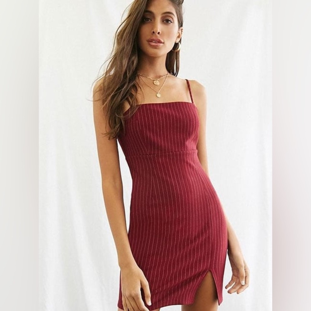 Forever 21 Burgundy & Cream Striped Pinafore Stripped Summer Dress